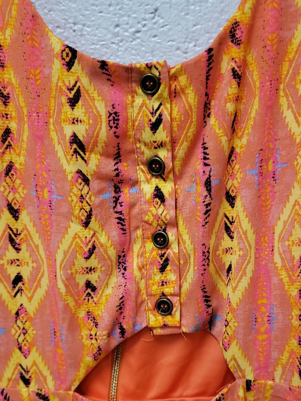 Women’s Orange Patterned Cutout Summer Dress